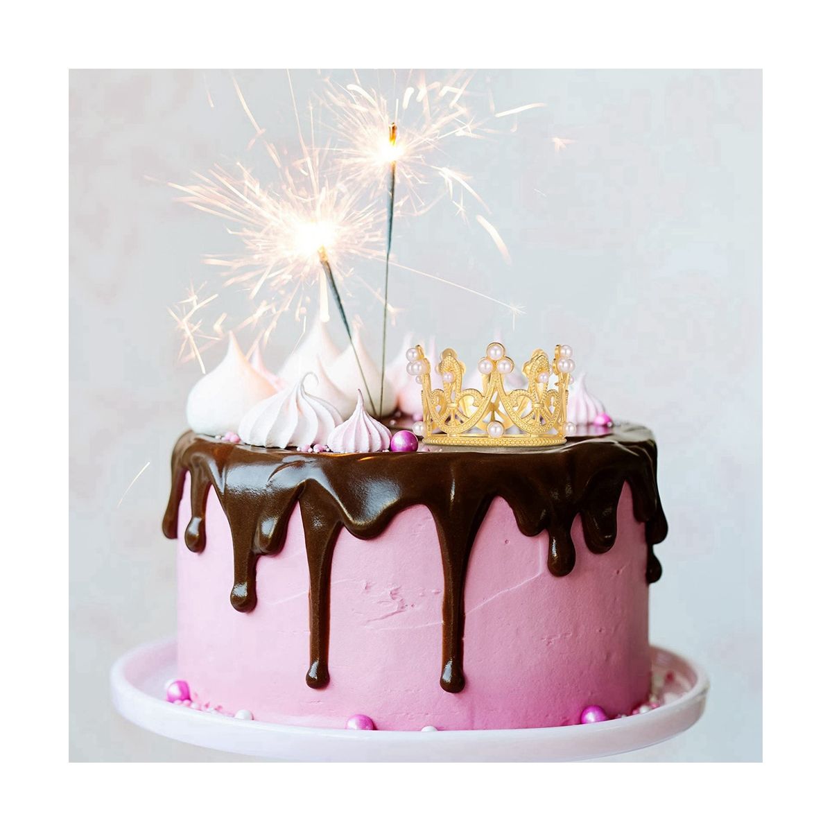 6Pcs Gold Mini Crown Cake Topper Small Crystal Pearl