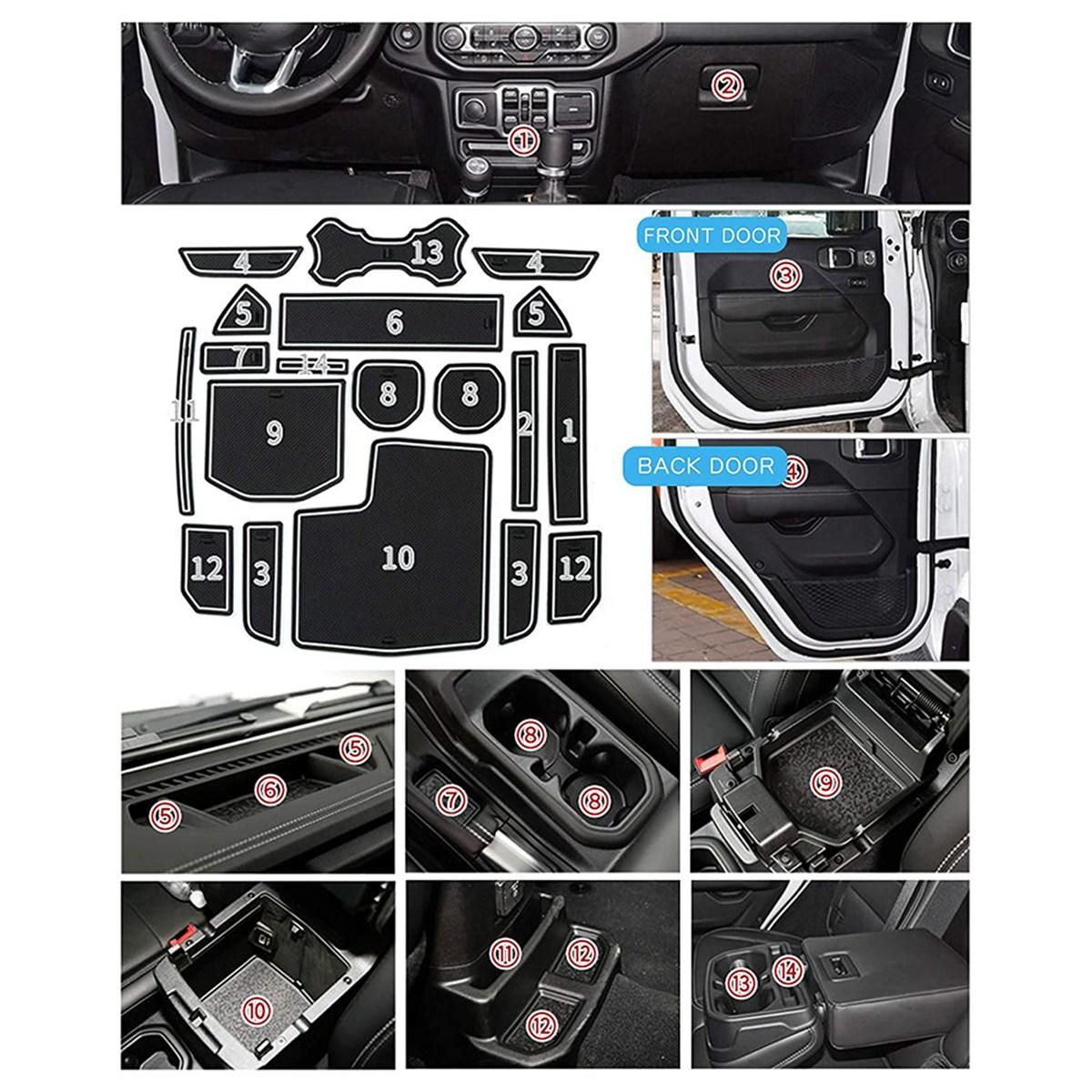 Door Slot Mat for Jeep Cup Mat Center Console Liners 19PCS,