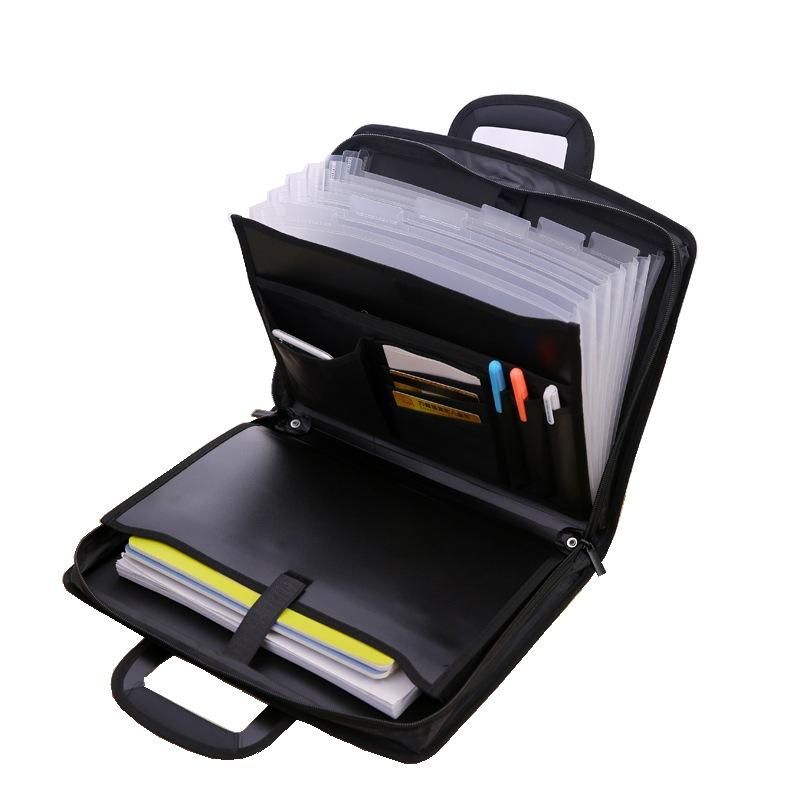 Portable Canvas Document Bag Multi-Layer Waterproof Briefcase Thickened Zipper Information Organizer Office Storage Accessories