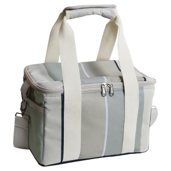 Large Oxford Cloth Insulated Food Cooler Bag Thermal Hiking Light Gray