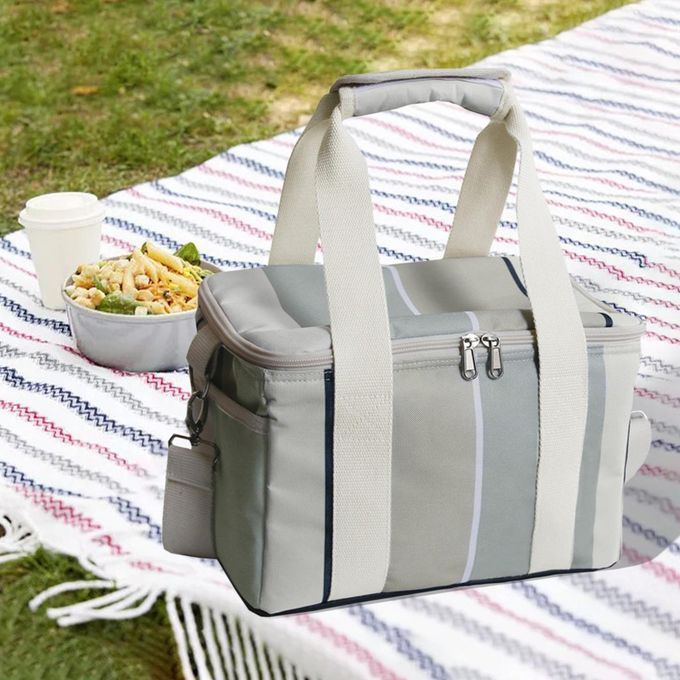 Large Oxford Cloth Insulated Food Cooler Bag Thermal Hiking Light Gray