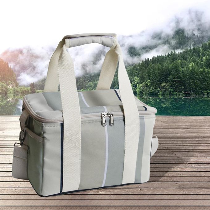 Large Oxford Cloth Insulated Food Cooler Bag Thermal Hiking Light Gray