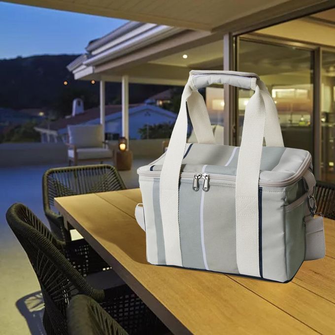 Large Oxford Cloth Insulated Food Cooler Bag Thermal Hiking Light Gray