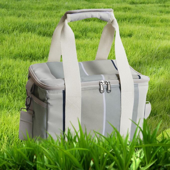 Large Oxford Cloth Insulated Food Cooler Bag Thermal Hiking Light Gray