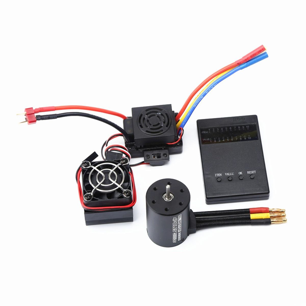 3650 4500KV Brushless Motor with 60A ESC & Programmer Card & Heat Sink Combo Replacement for HSP HPI Wltoys  1:8 / 1:10 Remote Control Car and Boat Part