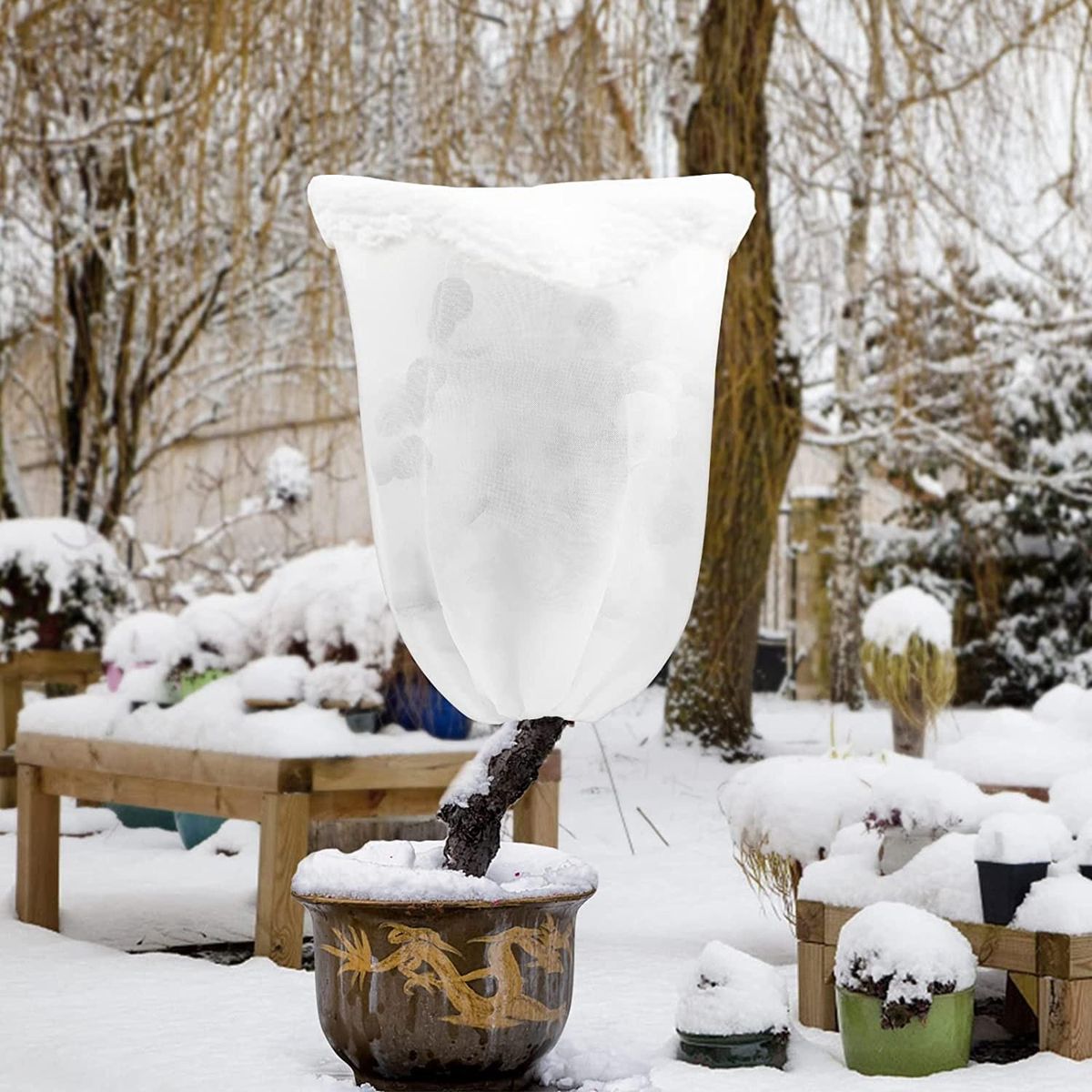 4 Pack Plant Covers Freeze Protection 24X 32In Winter Cold Weather Frost Protection Blanket with Draw for Outdoor