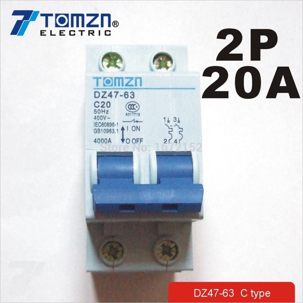 AC Breaker 2P 50HZ Circuit Breaker Ty MCB 20A 60HZ 400V~
