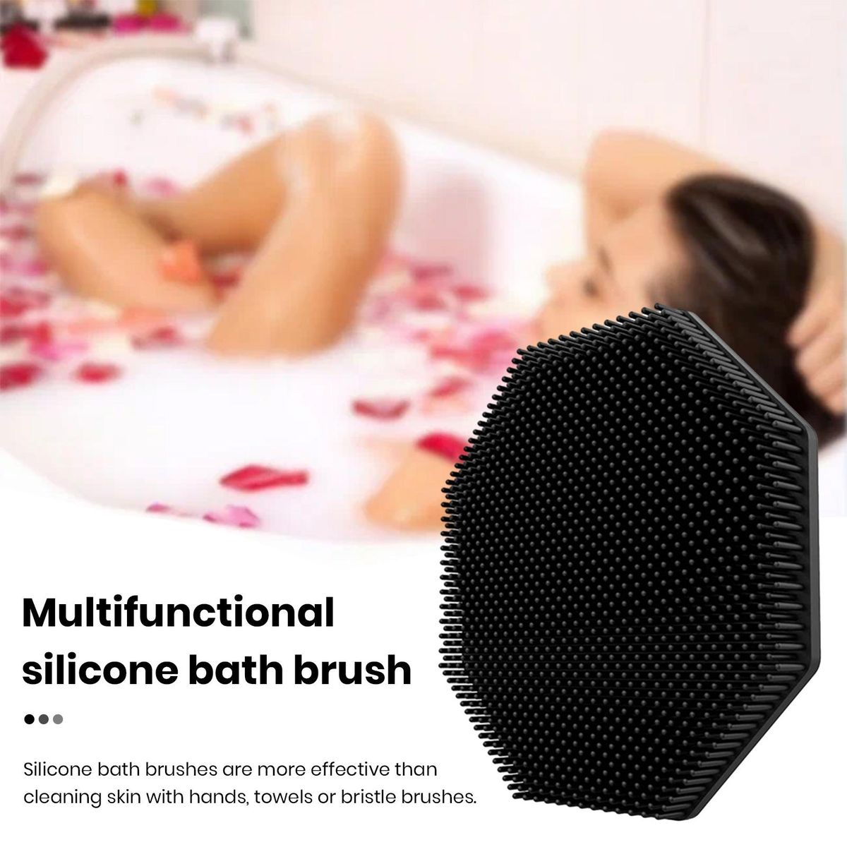 Silicone Shower Brush Silicone Body Scrubber with Handle for Massage Black