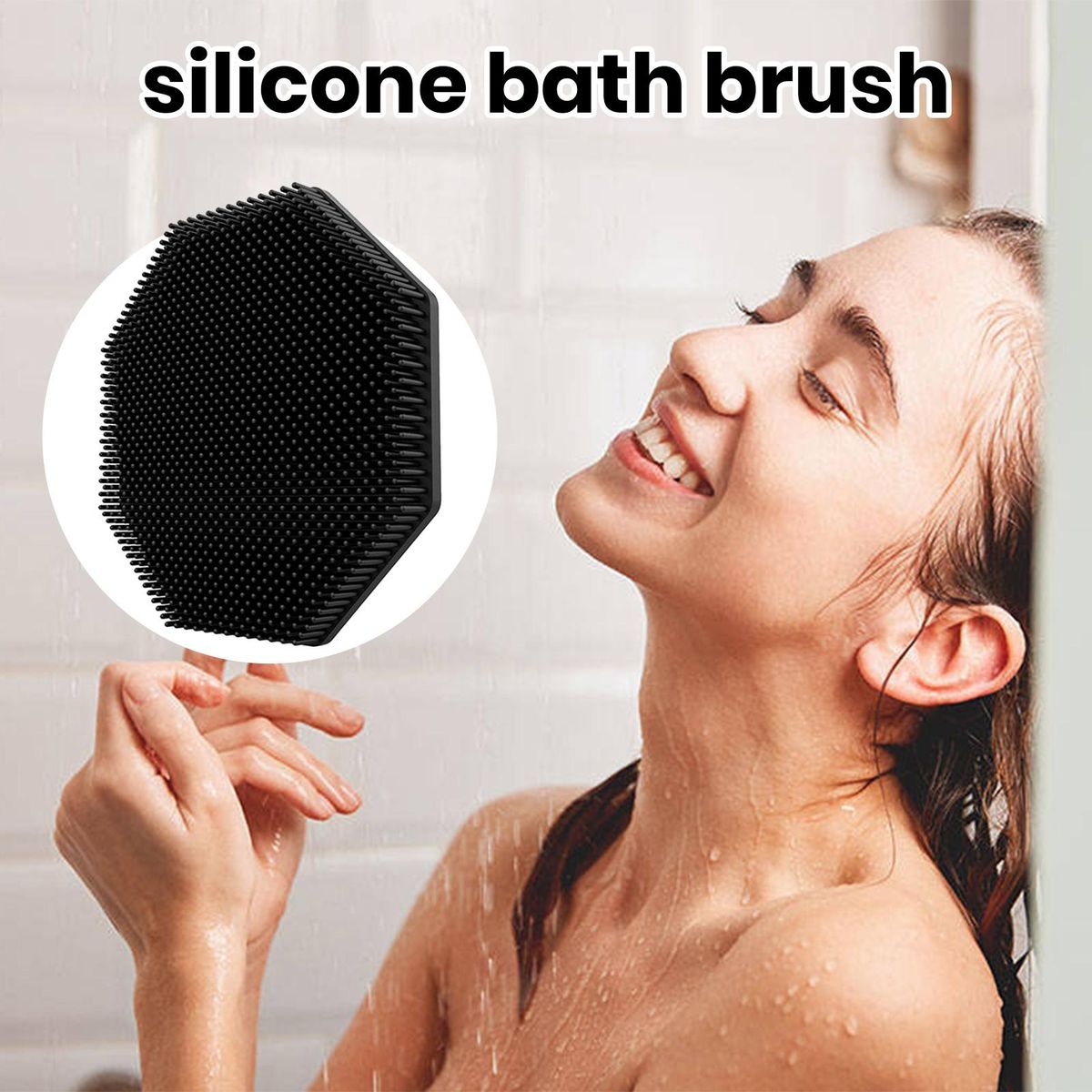 Silicone Shower Brush Silicone Body Scrubber with Handle for Massage Black
