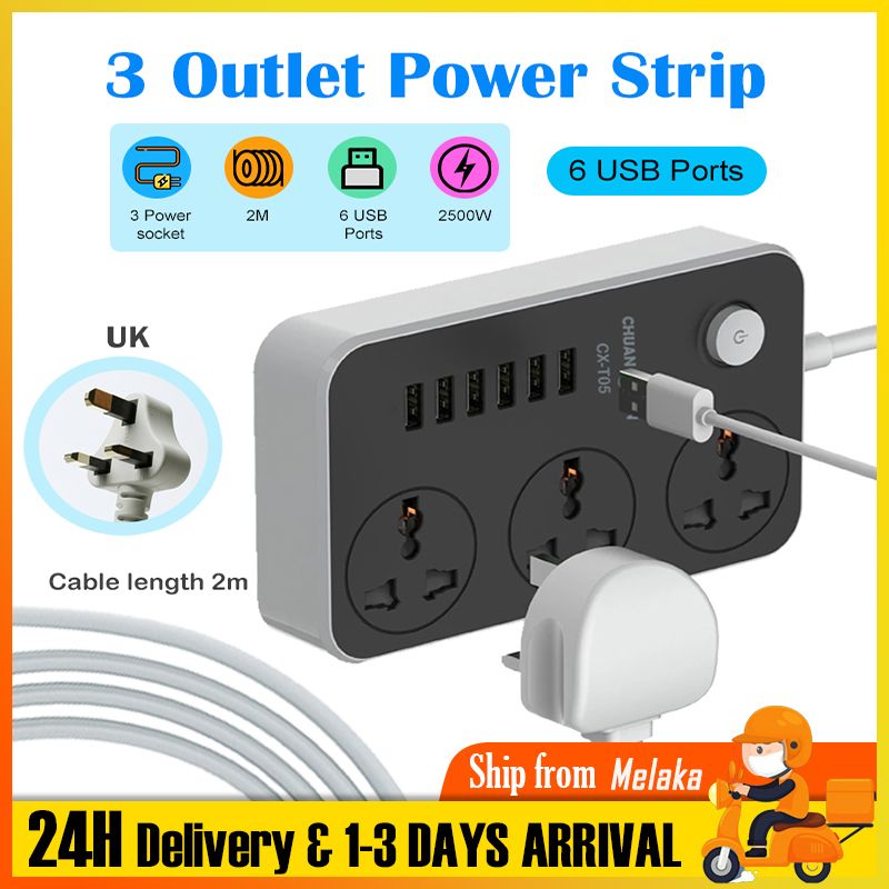 6-USB Ports 3-AC Intelligent Surge Protector Power Socket