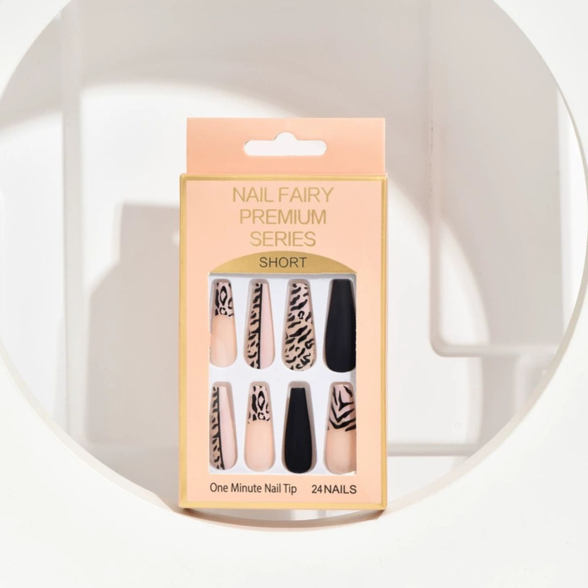 24Pcs Classy Press On Nails Luxury Black Design Nails+ Gum