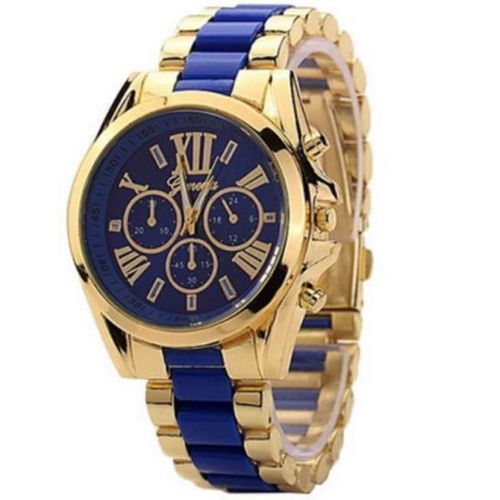 Double Tone Blue Gold Blend Trendy Wrist Watch