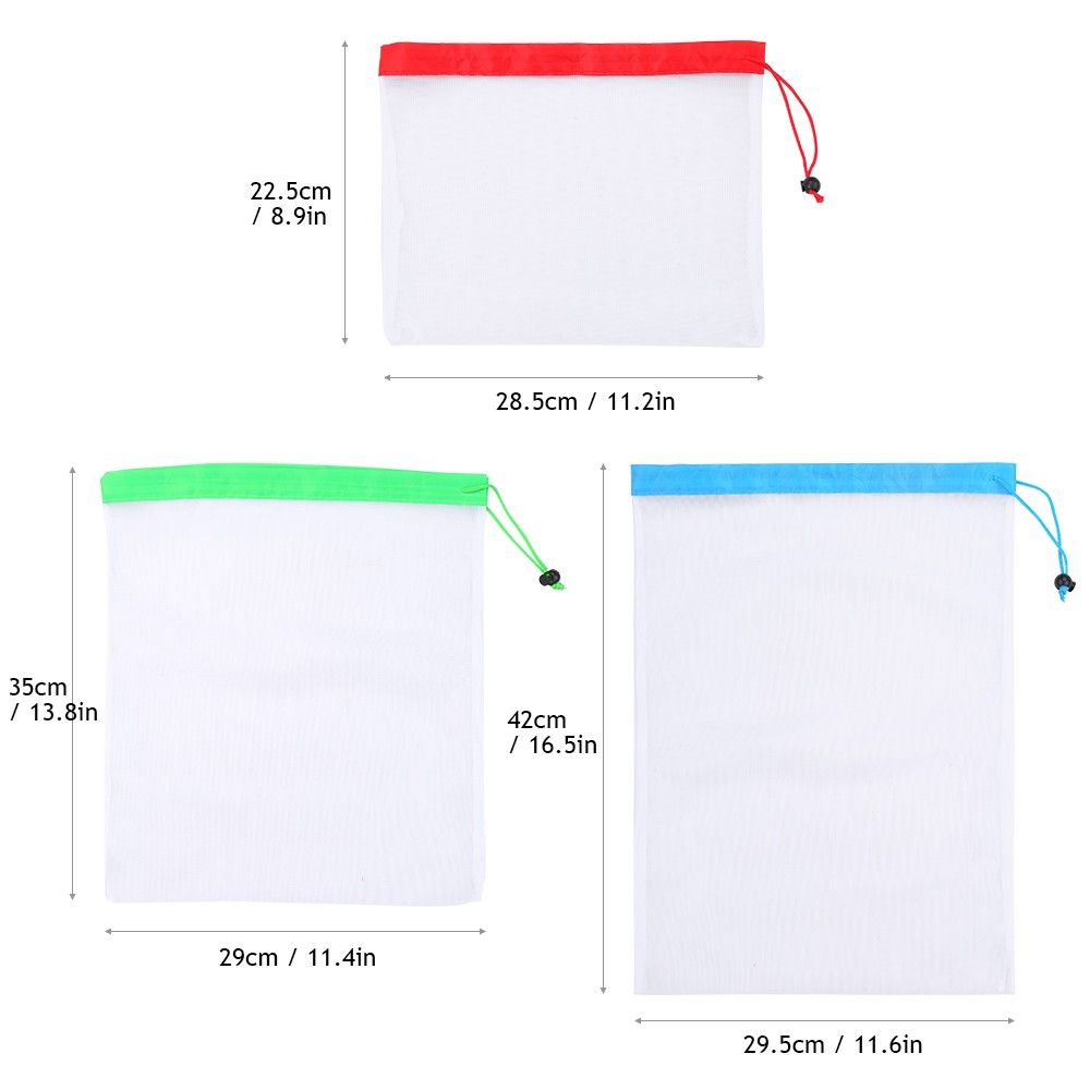 15 PCS Reusable Produce Bags 3 Sizes Washable Mesh Storage