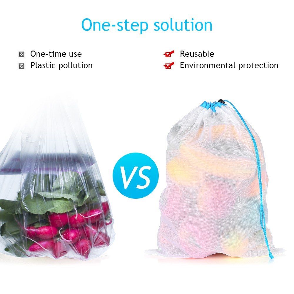 15 PCS Reusable Produce Bags 3 Sizes Washable Mesh Storage
