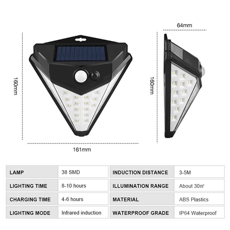 38LED Solar Motion Sensor Wall Lamp Waterproof Garden Securi
