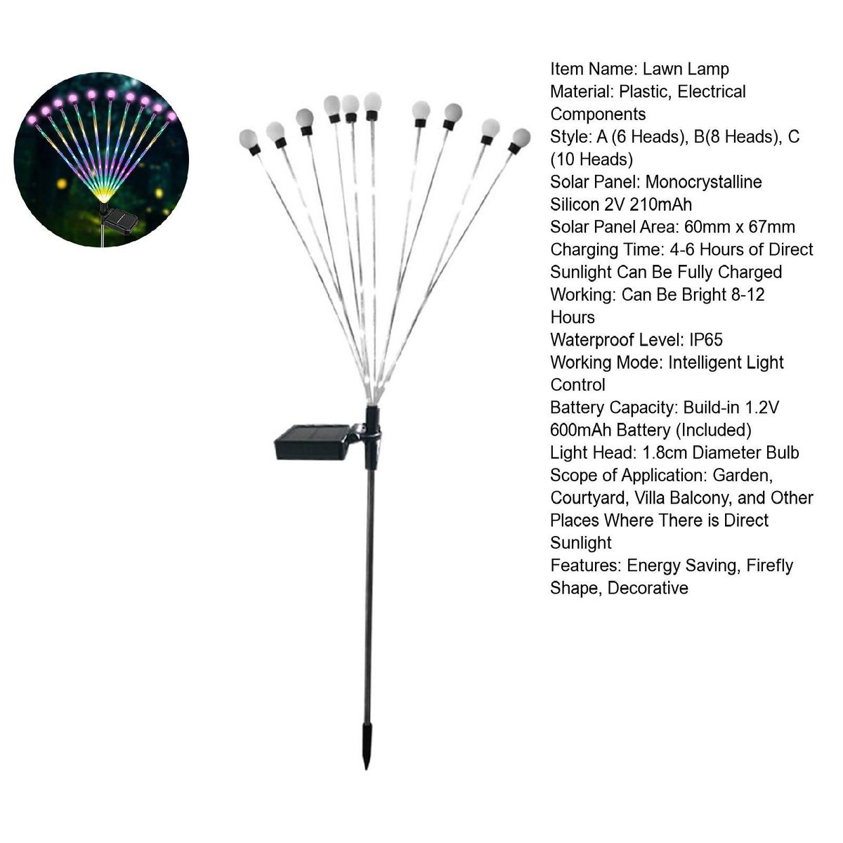 Lawn Lamp Firefly Light Outdoor Landscape Decor Multicolor