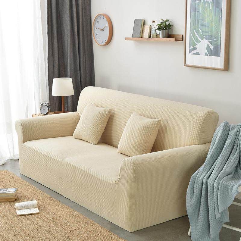 Winter Thicken Spandex Polar Fleece Super Elastic Stretch Sofa Cover Slipcover Couch Living Room 1/2/3/4 Seater Pillow Case Solid Mustard Yellow 1x Pillowcase