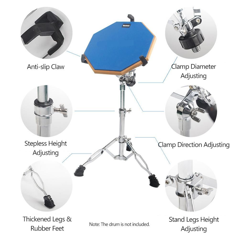 12-inch Stainless Steel Drum Tripod Stand 19.7inch-29.5inch Height Adjustable for Dumb Drum Snare Drum Drum Set Supporting