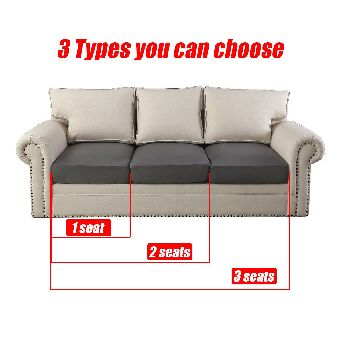 1/2/3 Seats Stretch Sofa Seat Cushion Cover Protector Elastic Washable Removable Black