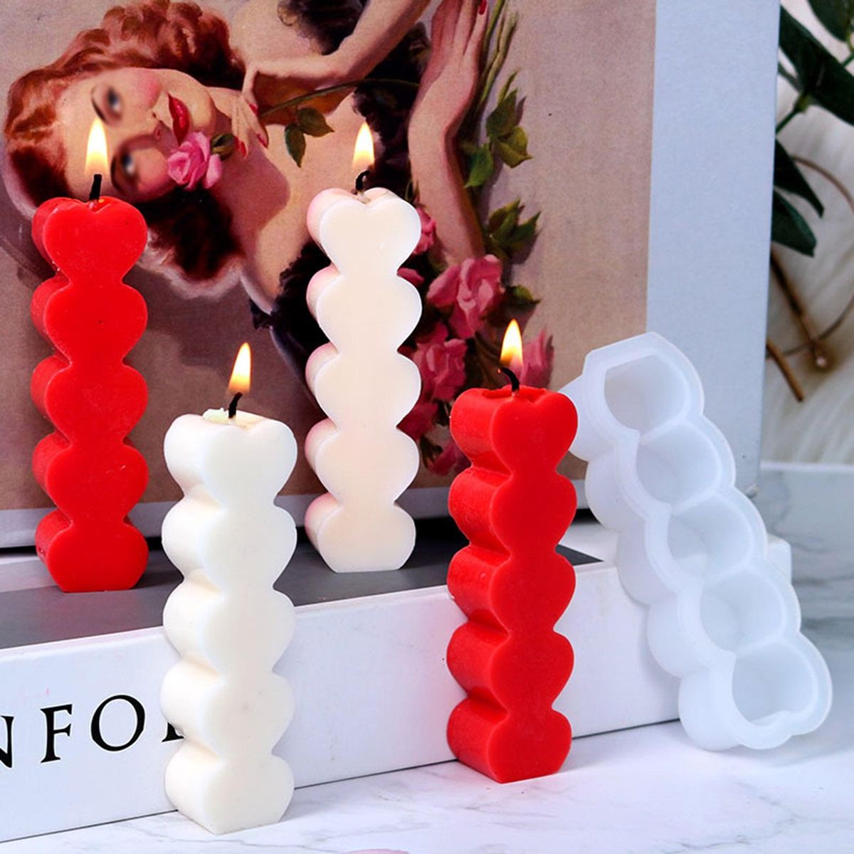 Candle Mold Valentines Day Ambient Heart Candle Shaping Mould White