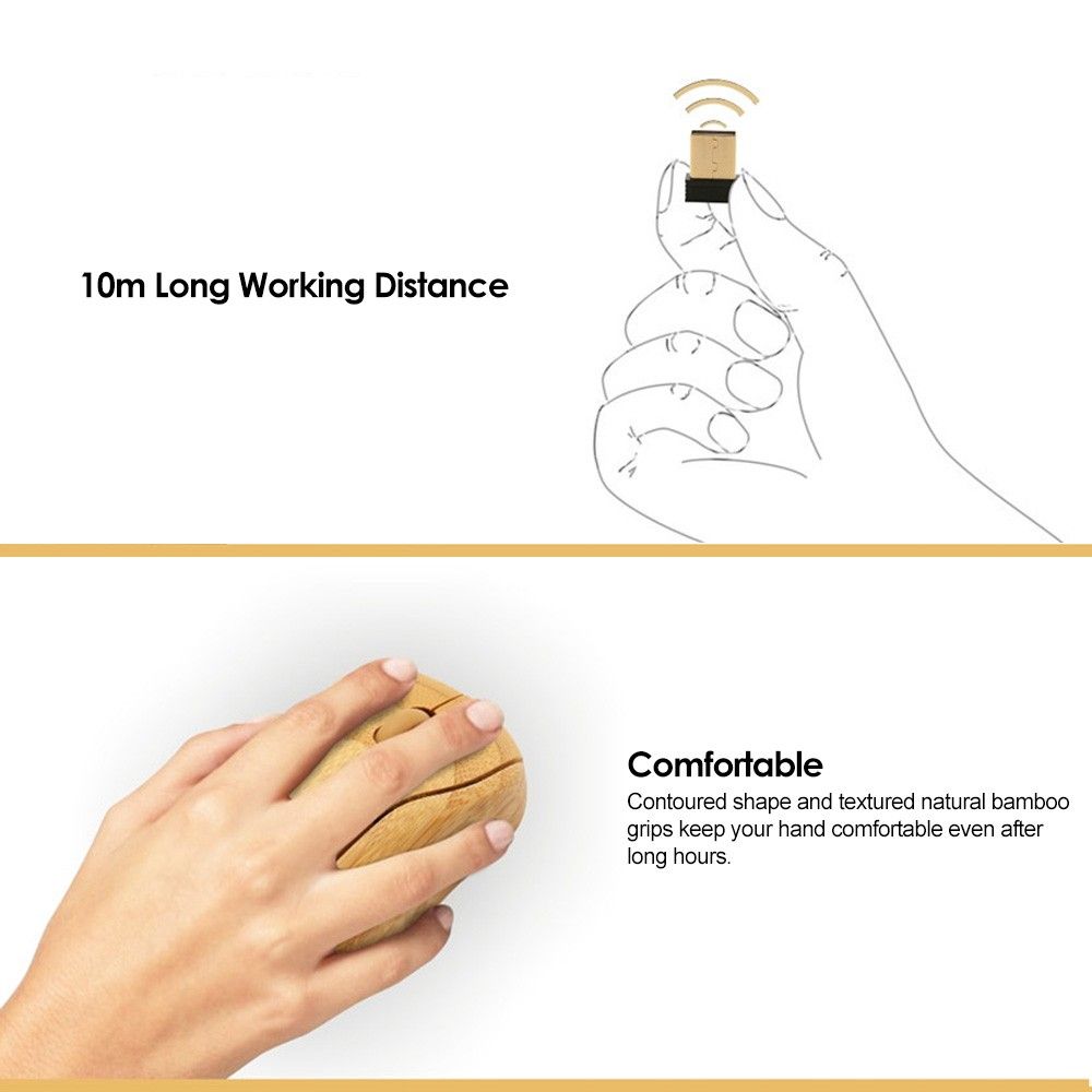 2.4G Wireless Optical Bamboo Mouse 3 Adjustable DPI Computer