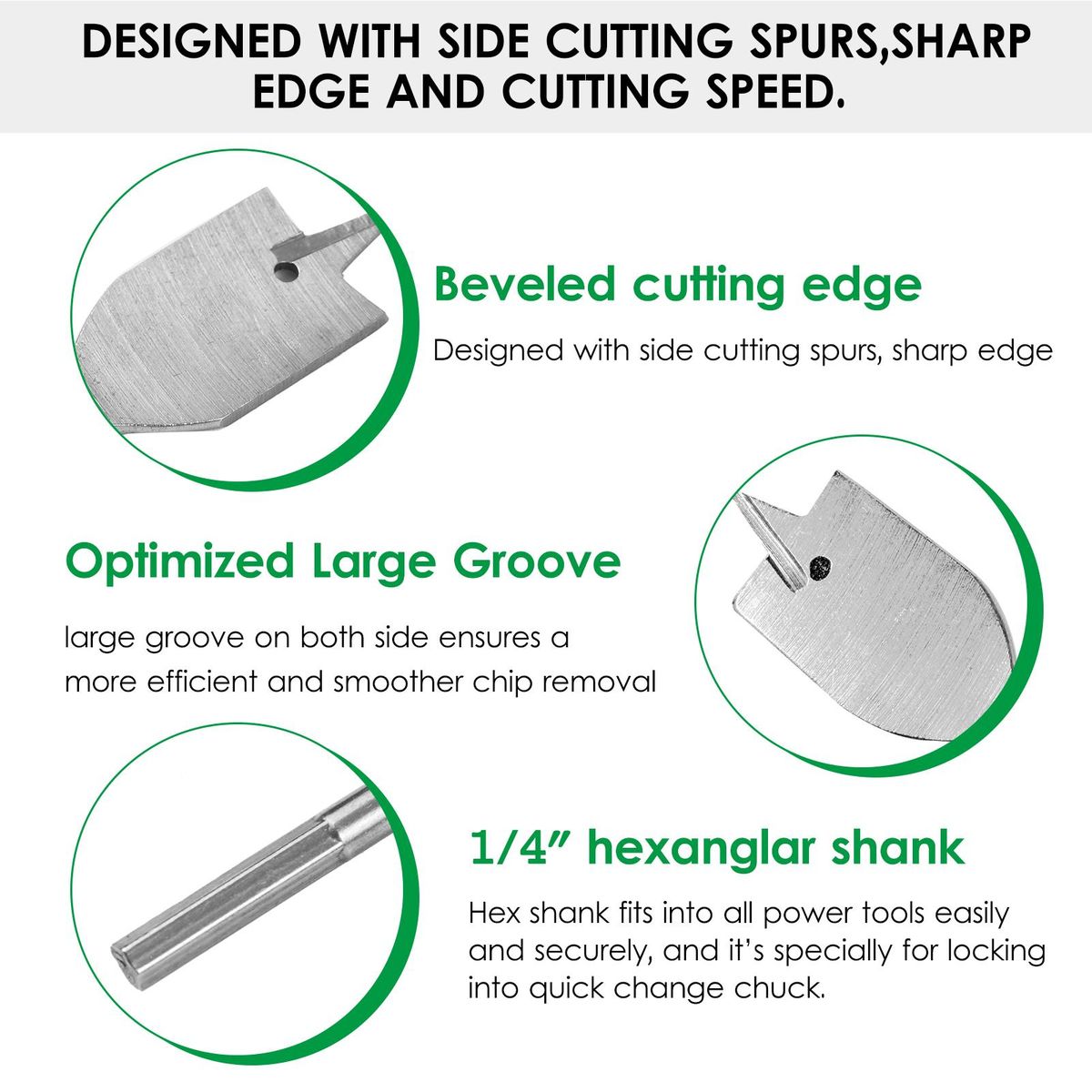 Wood Flat Drill Sets 6mm-38mm Steel Woodworking Spade Drill Bits Hex Shank Flat Drill Hole Puncher Sets Woodworking Tool