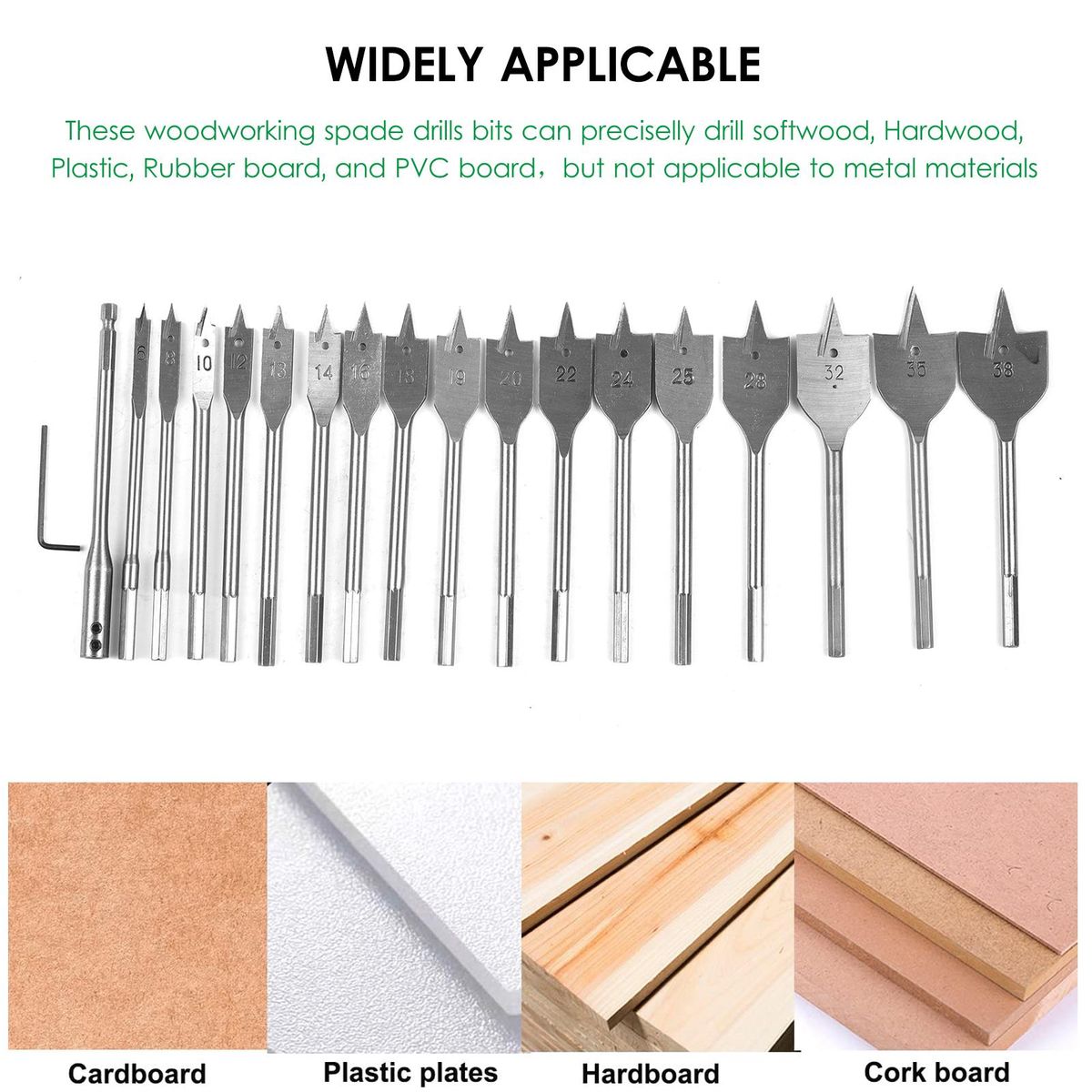Wood Flat Drill Sets 6mm-38mm Steel Woodworking Spade Drill Bits Hex Shank Flat Drill Hole Puncher Sets Woodworking Tool