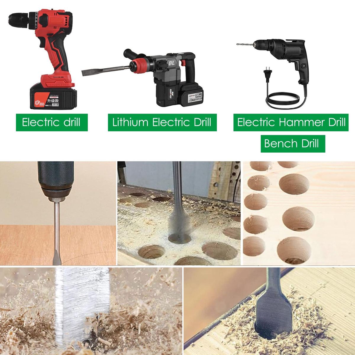 Wood Flat Drill Sets 6mm-38mm Steel Woodworking Spade Drill Bits Hex Shank Flat Drill Hole Puncher Sets Woodworking Tool