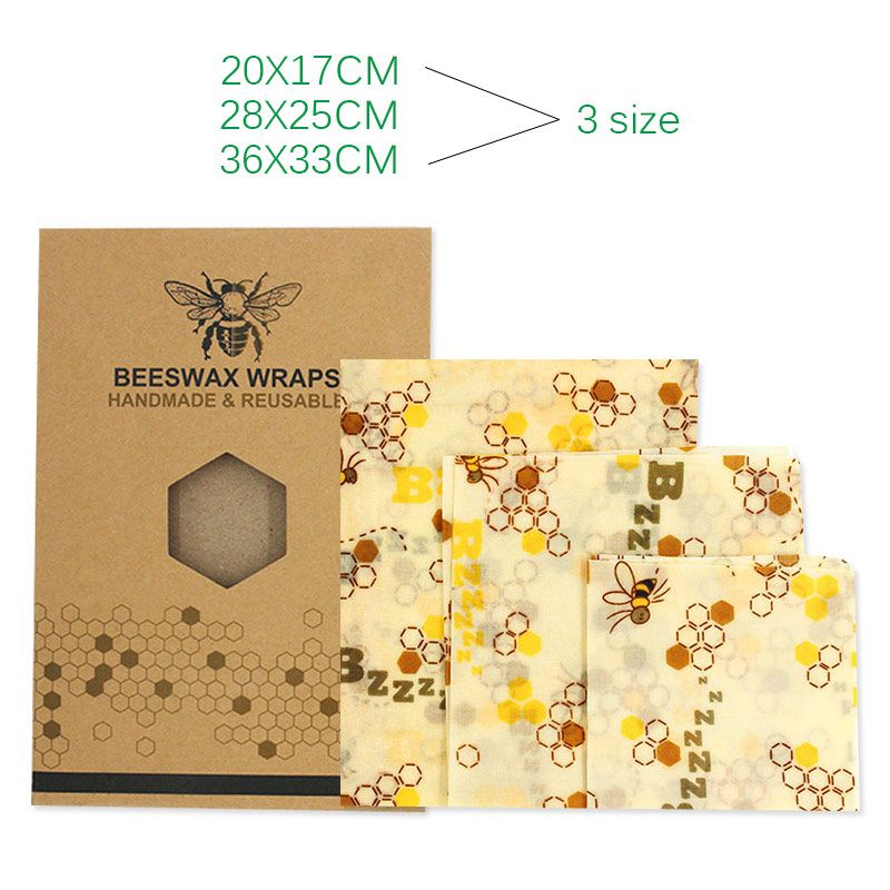 Beeswax Fresh Wrap Cloth Food Storage Organic Cotton Bee Wrap Bees Wax Wrap Reusable Cling Film Packaging Fresh Food Zero Waste-Bee-pattern