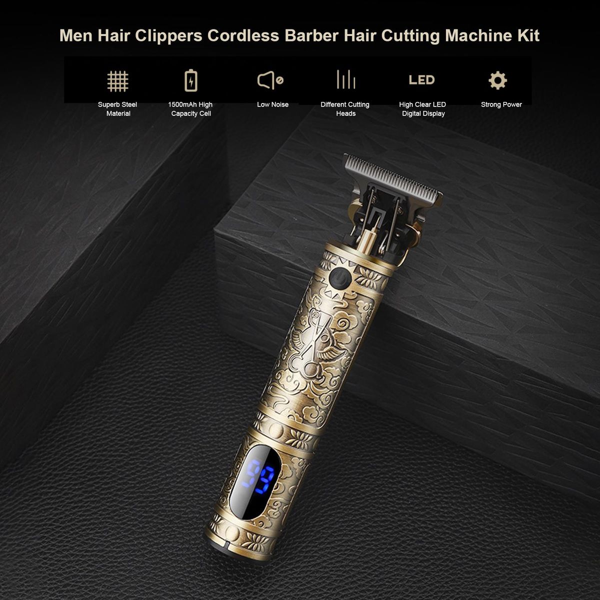 Men Hair C-lippers Cordless Barber Hair Cutting Machine Kit Beard Trimmer Haircut Grooming Set T-Blade Trimmer USB Operated/ LEDs Digital Display/ Built-in 1500mAh High Capacity Rechargeable Cell/ 1mm/ 2mm/ 3mm/ 4mm Frame Lim