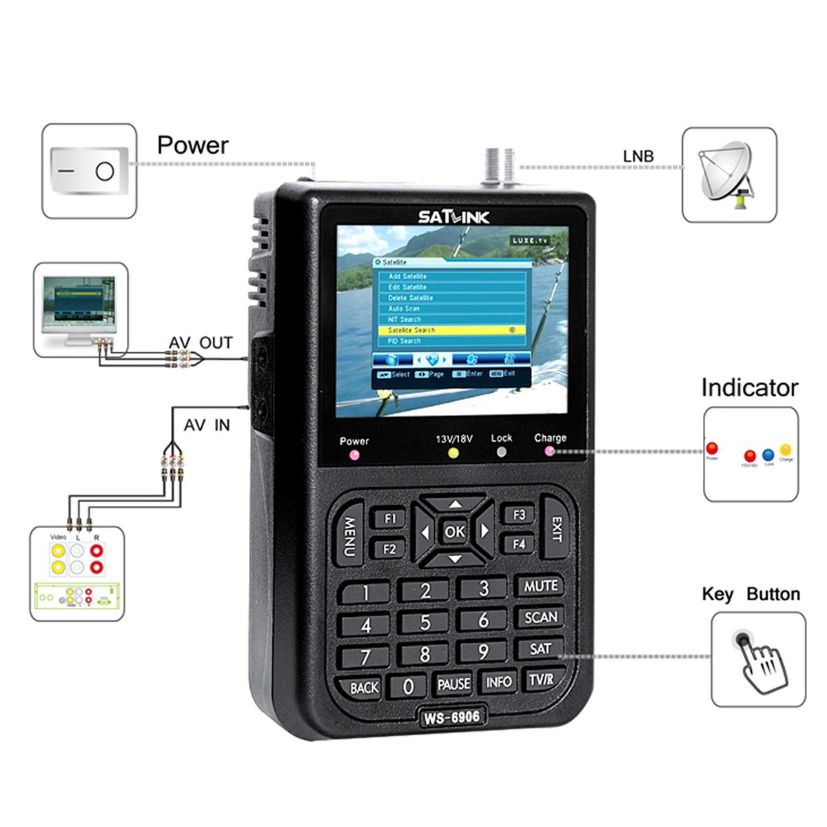WS6906 3.5in LCD Display Data Digital Satellite Signal Finder Meter