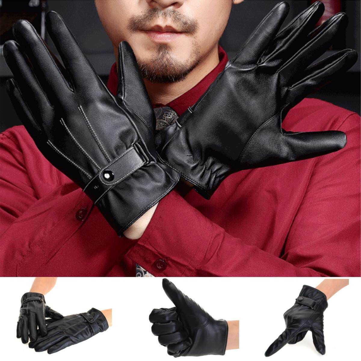 Mens Leather Touch Screen Warm Outdoor Sport Motorcycle Driving