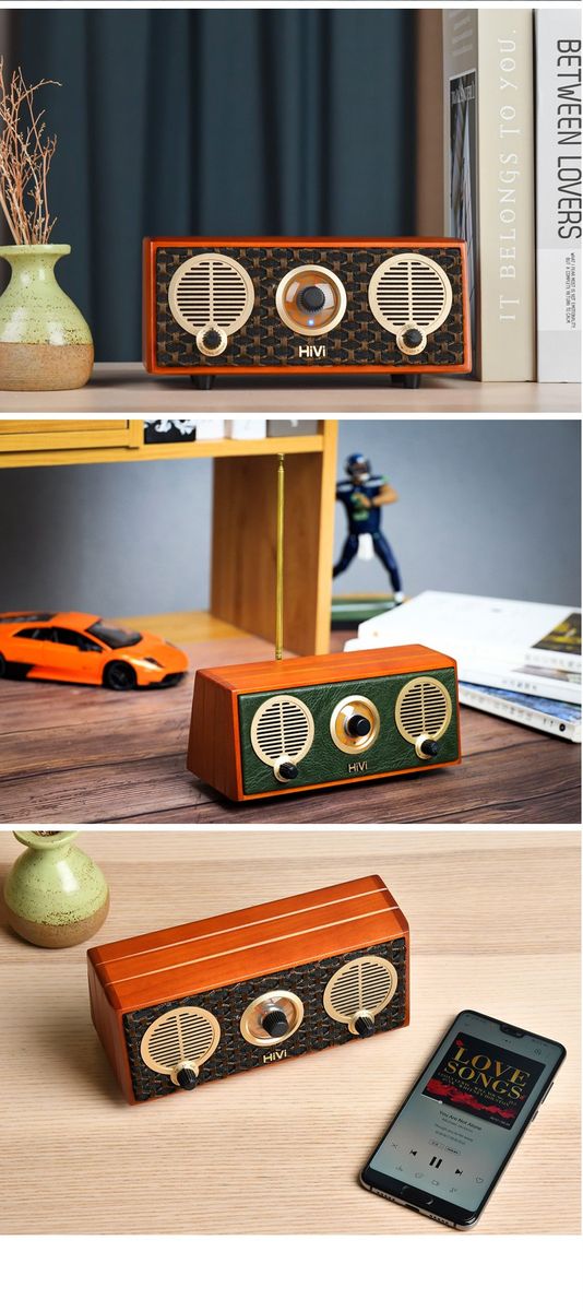 A/HiVi Classical M2R Sonata Log Wireless Bluetooth Active FM Radio Portable Speaker Green