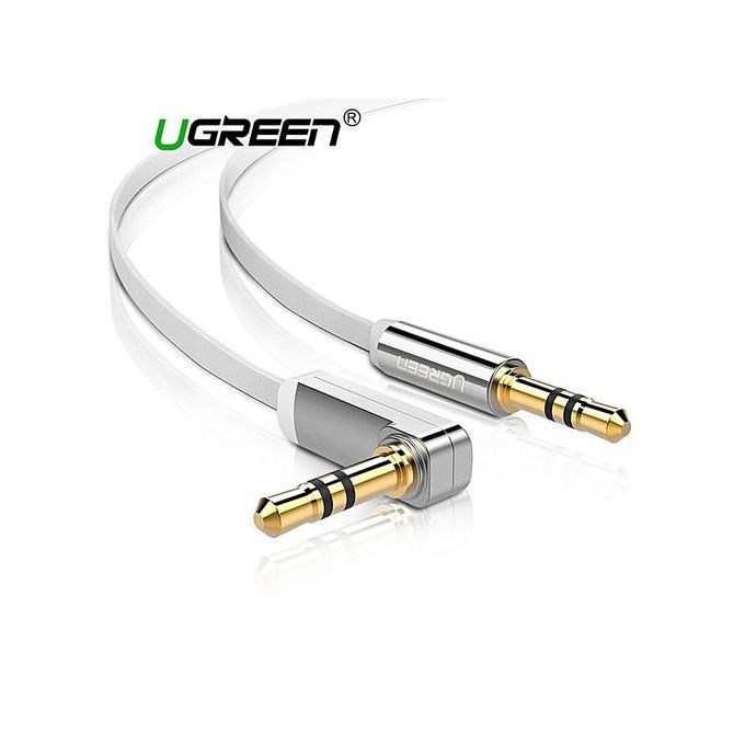 1.5 Meter 3.5mm Auxiliary Audio Jack To Jack Cable 90 Degree Right Angle For Apple IPhone, IPod, IPad, Samsung, Smartphones, Tablets And Speakers (White) By HonTai
