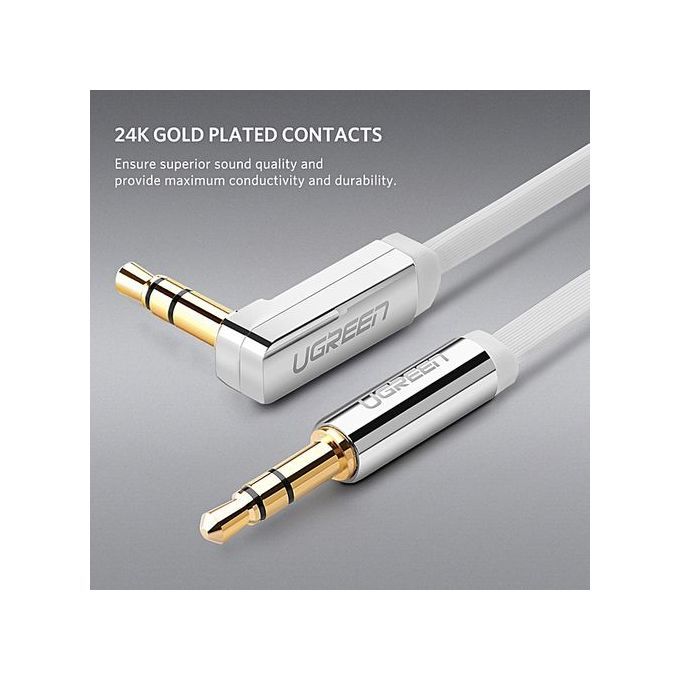 1.5 Meter 3.5mm Auxiliary Audio Jack To Jack Cable 90 Degree Right Angle For Apple IPhone, IPod, IPad, Samsung, Smartphones, Tablets And Speakers (White) By HonTai