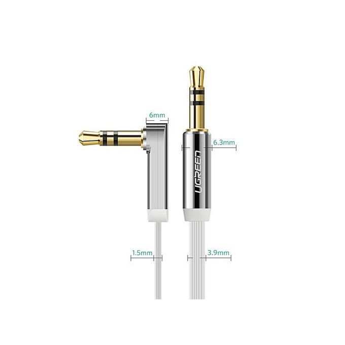 1.5 Meter 3.5mm Auxiliary Audio Jack To Jack Cable 90 Degree Right Angle For Apple IPhone, IPod, IPad, Samsung, Smartphones, Tablets And Speakers (White) By HonTai
