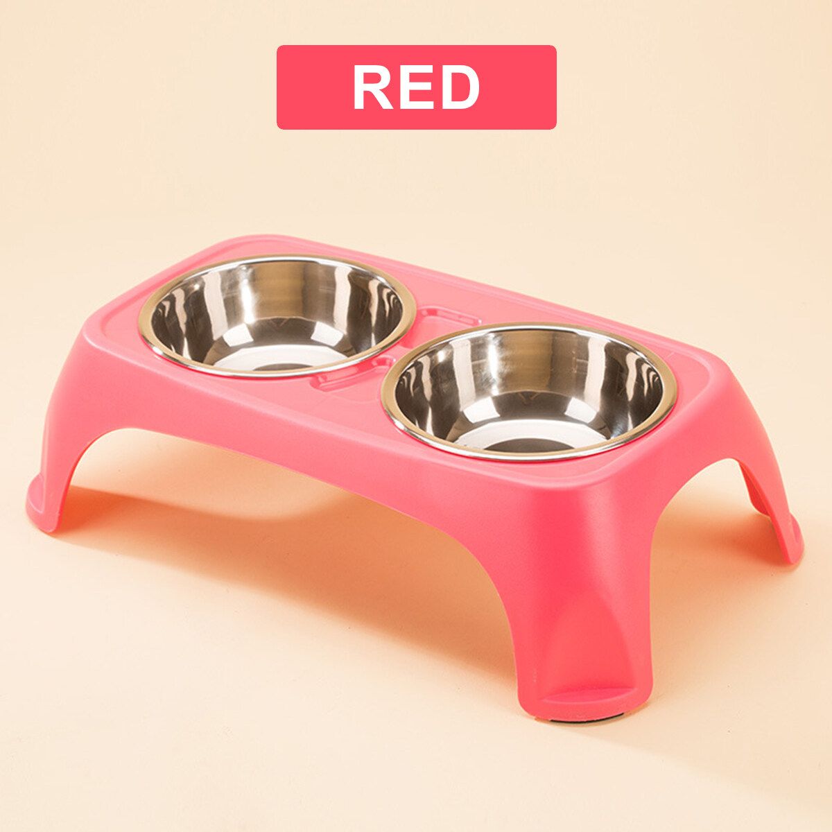 Twin Dog/Puppy/Cat Wet & Dry Feeding Bowl Stand Food/Water--red