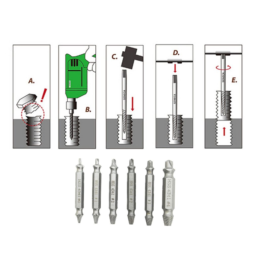 6 Pcs Drill Bit Set Broken Head Screw Removal Tool Bolt