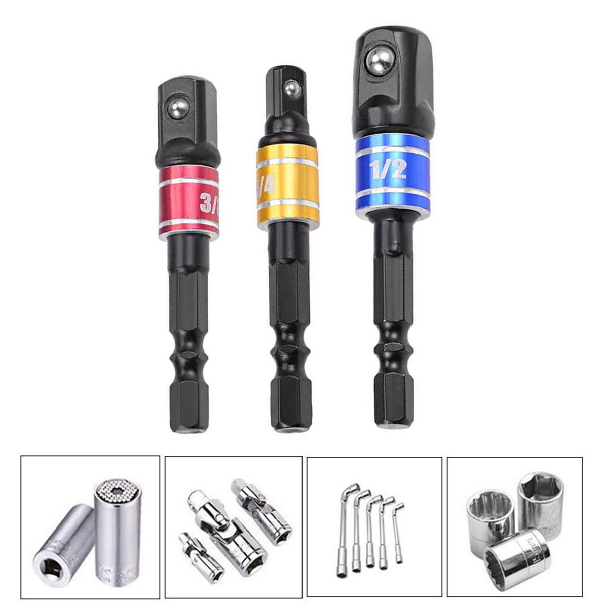 3PCS Impact Grade Socket Adapter / Extension Set Turns Power