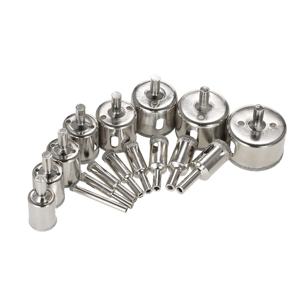 16PCS 6-50mm Glass Hole Saw Kit Diamond Coated Core Hole Saw