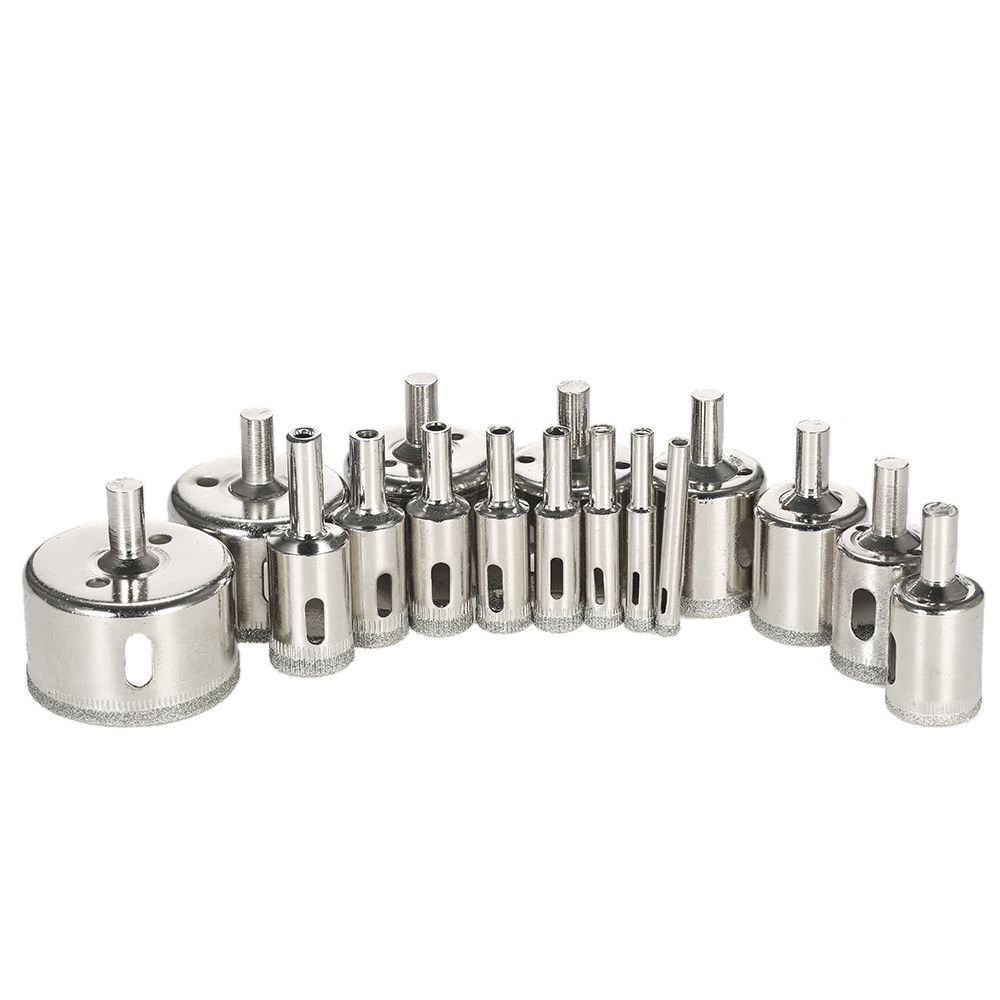 16PCS 6-50mm Glass Hole Saw Kit Diamond Coated Core Hole Saw