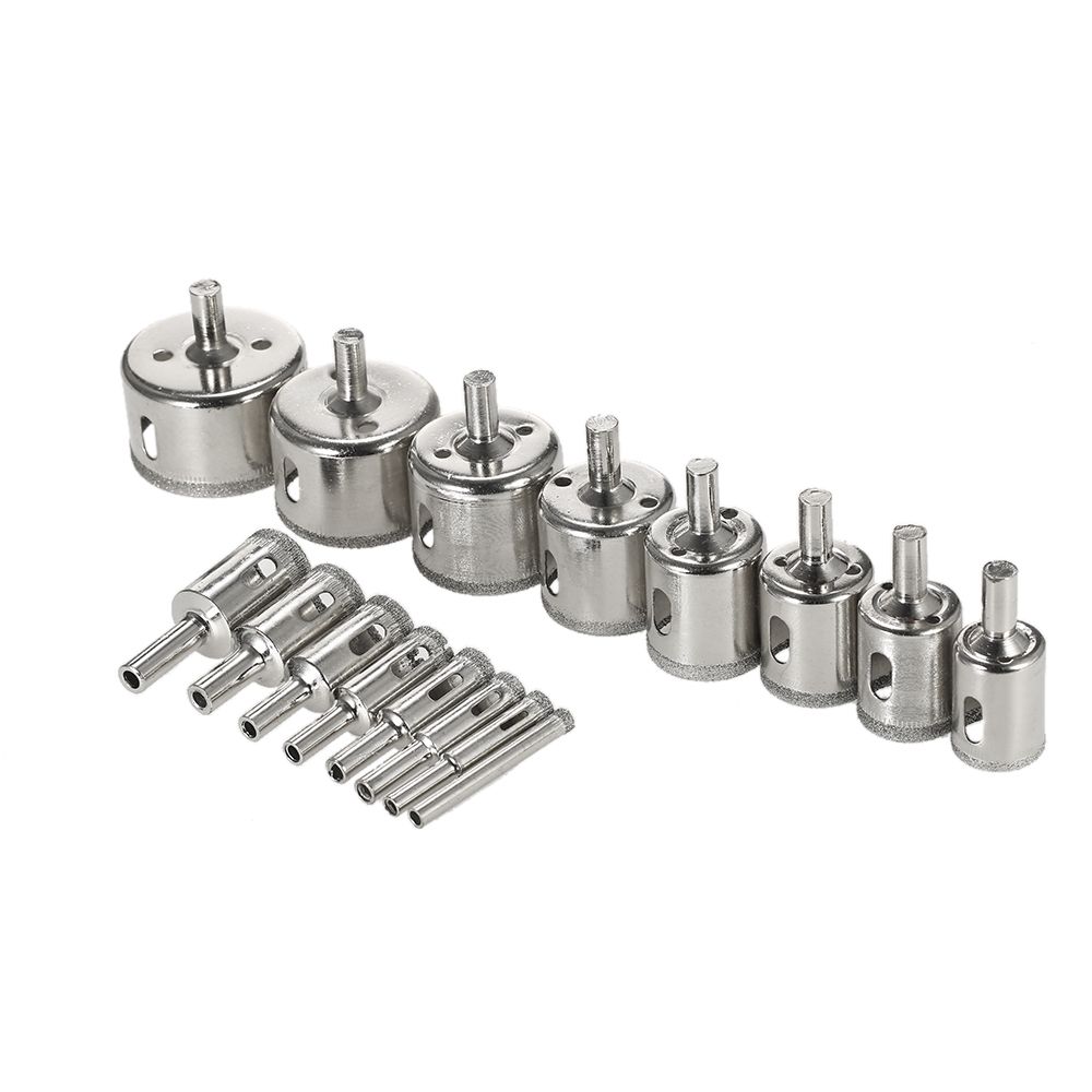 16PCS 6-50mm Glass Hole Saw Kit Diamond Coated Core Hole Saw
