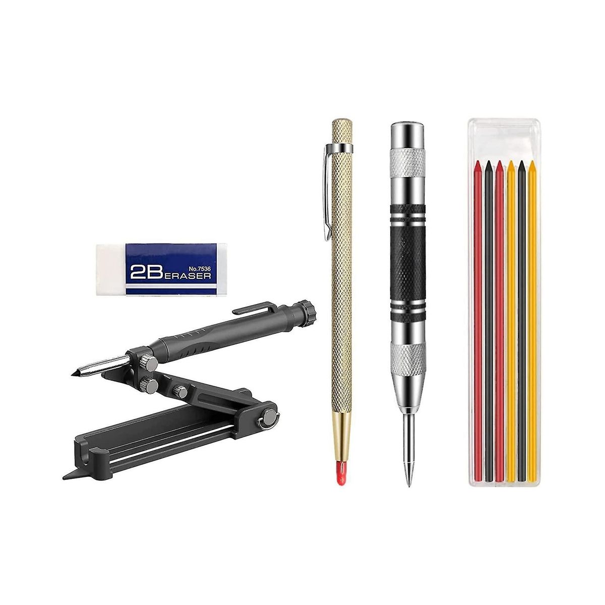Aluminum Alloy Woodworking Measuring Tool Multifunctional Graffiti Tool Writing Tool Set with Deep-Hole Pencil