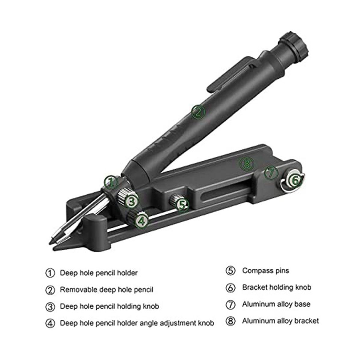Aluminum Alloy Woodworking Measuring Tool Multifunctional Graffiti Tool Writing Tool Set with Deep-Hole Pencil