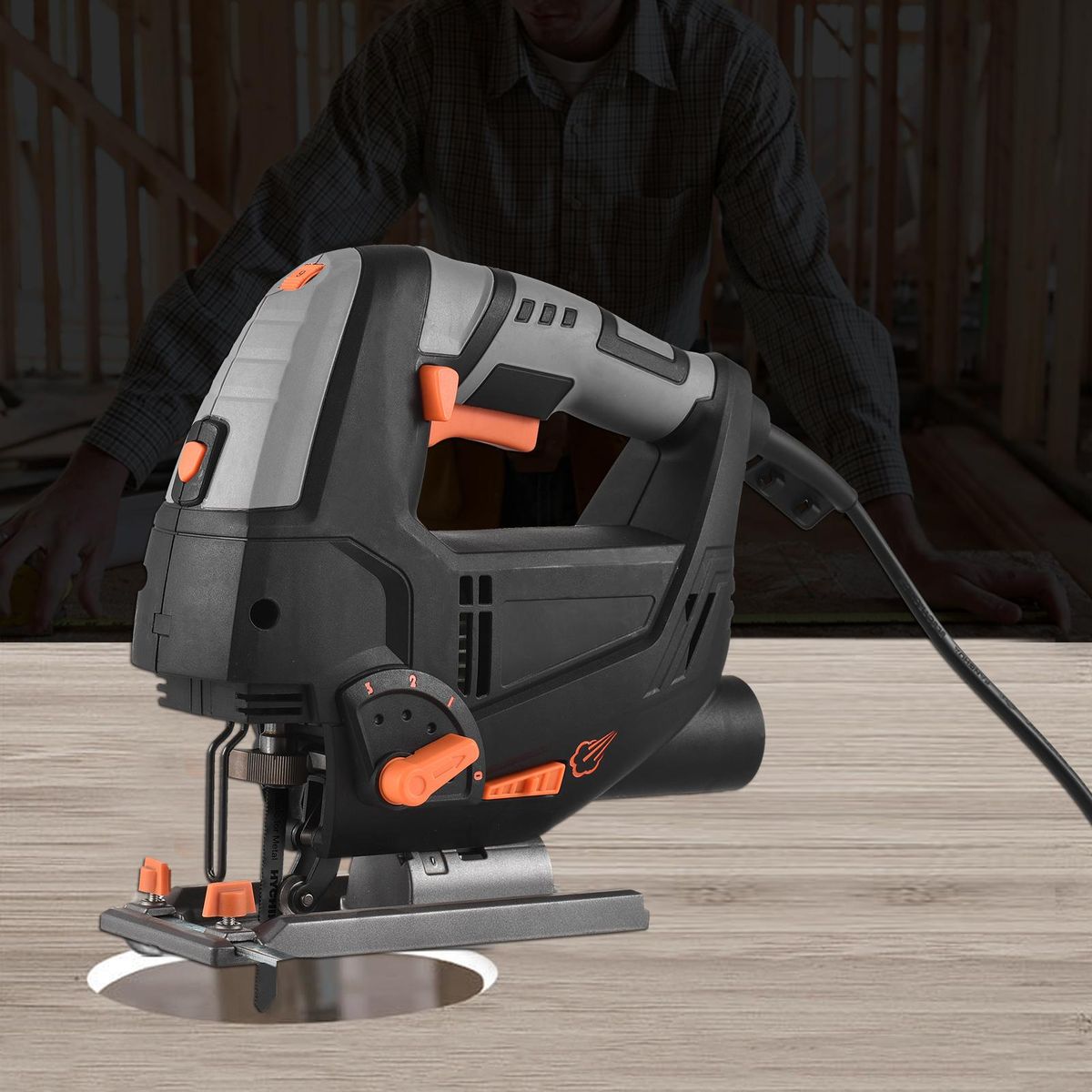 800W 6.7A Electric Jigsaw 3000SPM Variable Speed Jig Saw with 6 Blades for Wood Plastic Metal Cutting, 45-degree Bevel Cutting, 4 Orbital Sets, Laser Guide LED Light, Scale Ruler, Dust Vacuuming Port
