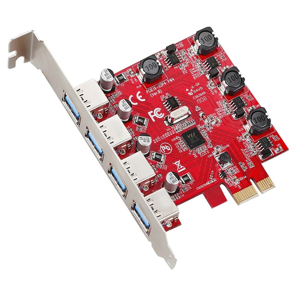 4 Ports USB 3.0 PCI E Card Adapter Converter For-Red