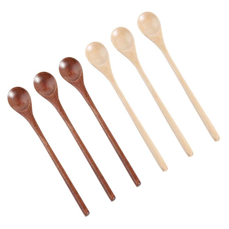 6 Pcs Wooden Spoon,Long Handle Wood Spoons For Kitchen
