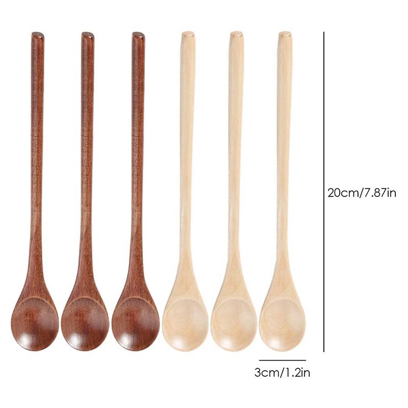 6 Pcs Wooden Spoon,Long Handle Wood Spoons For Kitchen