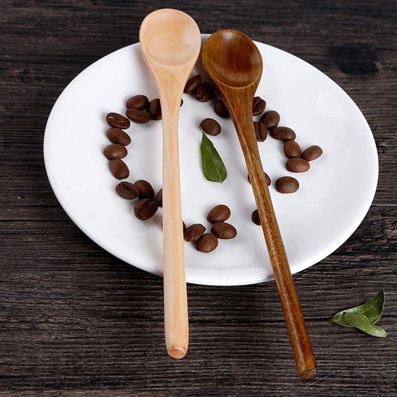 6 Pcs Wooden Spoon,Long Handle Wood Spoons For Kitchen