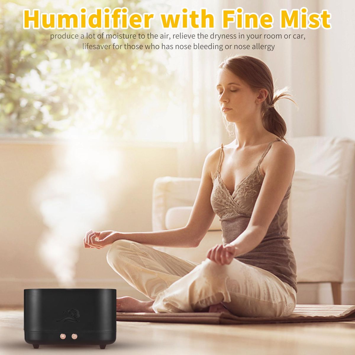 3-in-1 Essential Oil Diffuser Flame Light with 2 Brightness 225ml Aromatherapy Mist Humidifier Quiet Aroma Air Diffuser Aroma Humidifier with Auto Shut-Off Protection for Home Bedroom Living Room Study Office Yoga Spa USB Pow